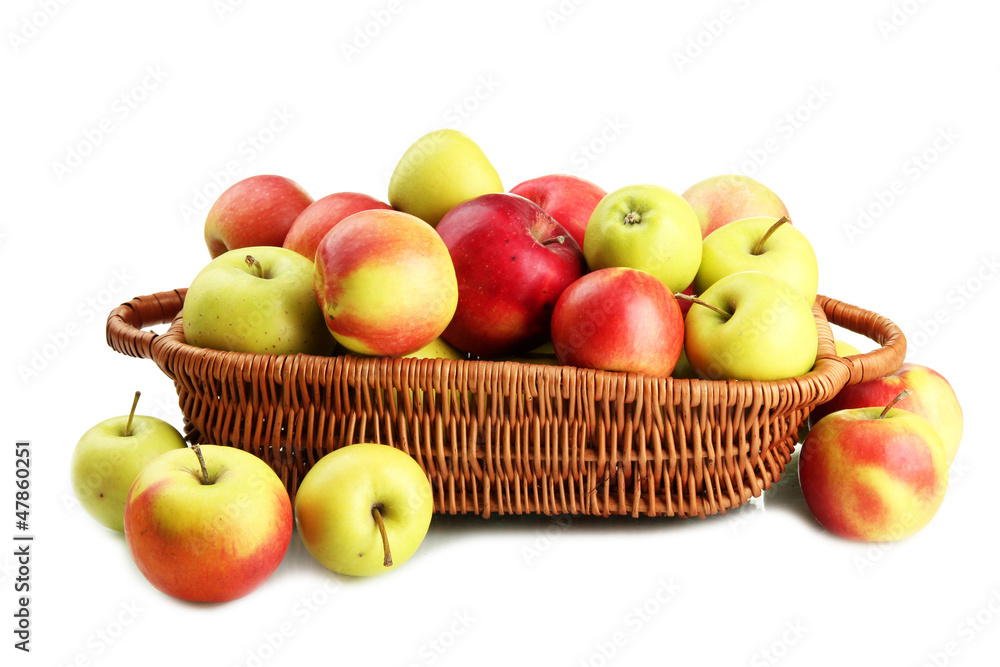 juicy apples in basket, isolated on white juicy apples in basket, isolated on white