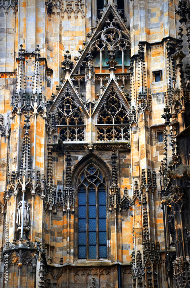 details of gothic decorations on Stephansdom walls in Vienna
