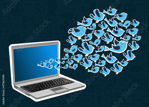 Obraz na plátne Twitter birds splash computer application