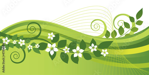 White jasmine flowers and green swirls banner
