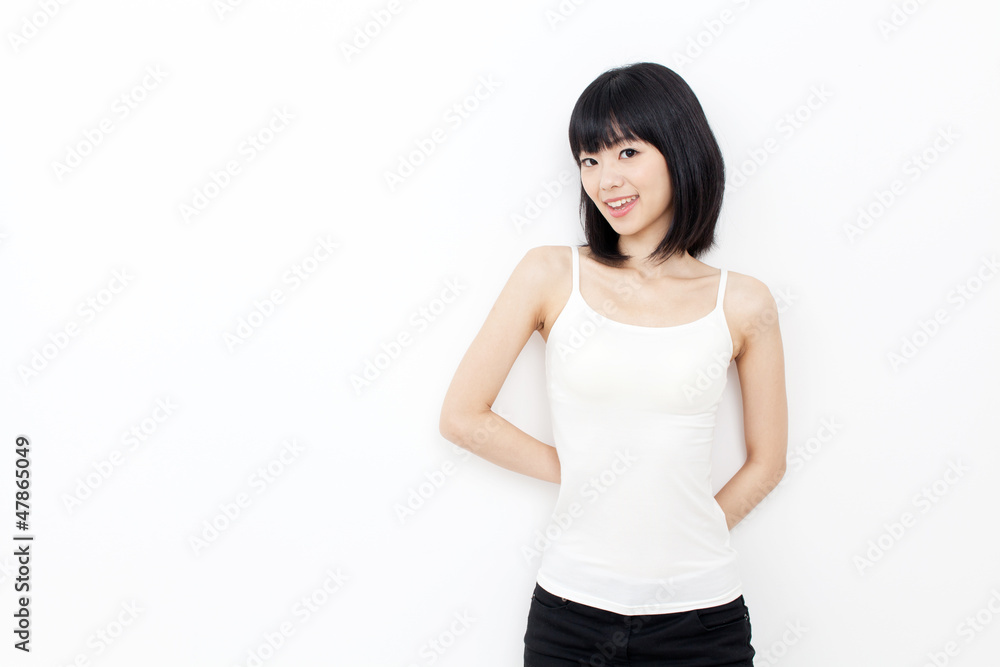 attractive asian woman relxing on white background attractive asian woman relxing on white background