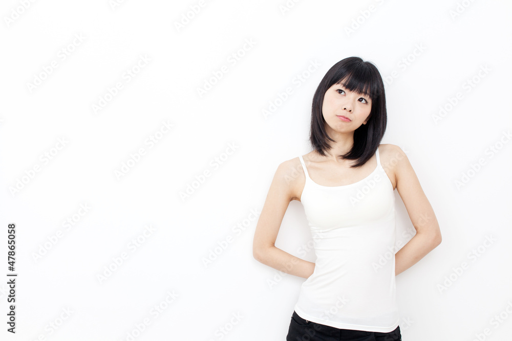 attractive asian woman relxing on white background attractive asian woman relxing on white background