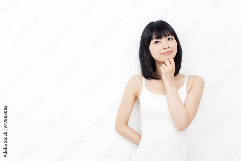attractive asian woman relxing on white background attractive asian woman relxing on white background