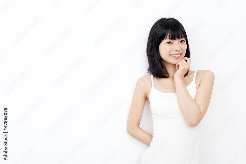 attractive asian woman relxing on white background attractive asian woman relxing on white background