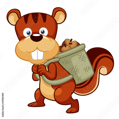 illustration of Cartoon squirrel hoard nuts