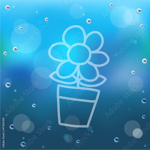 Hand draw cartoon and water drop on glass background.