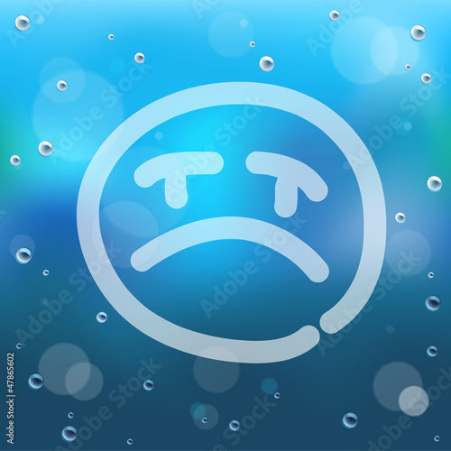 Hand draw cartoon and water drop on glass background.
