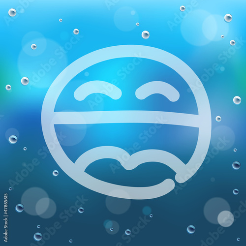 Hand draw cartoon and water drop on glass background.
