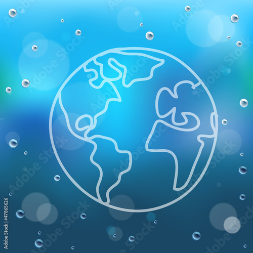 Hand draw cartoon and water drop on glass background.