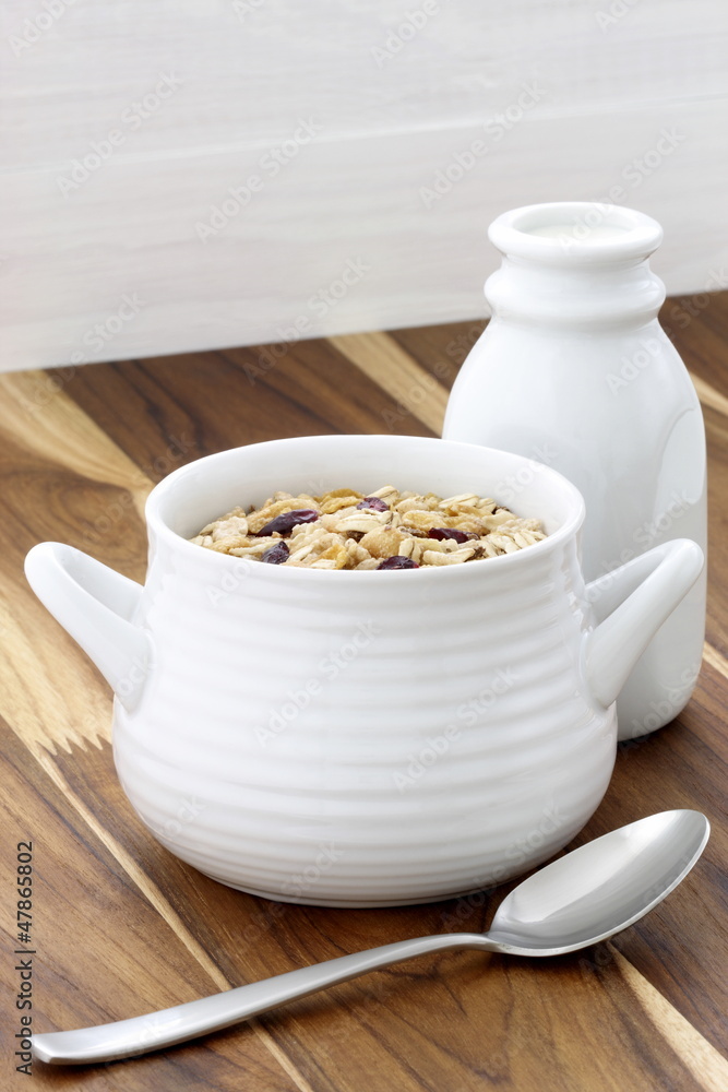 Delicious and healthy muesli with fresh milk Delicious and healthy muesli with fresh milk