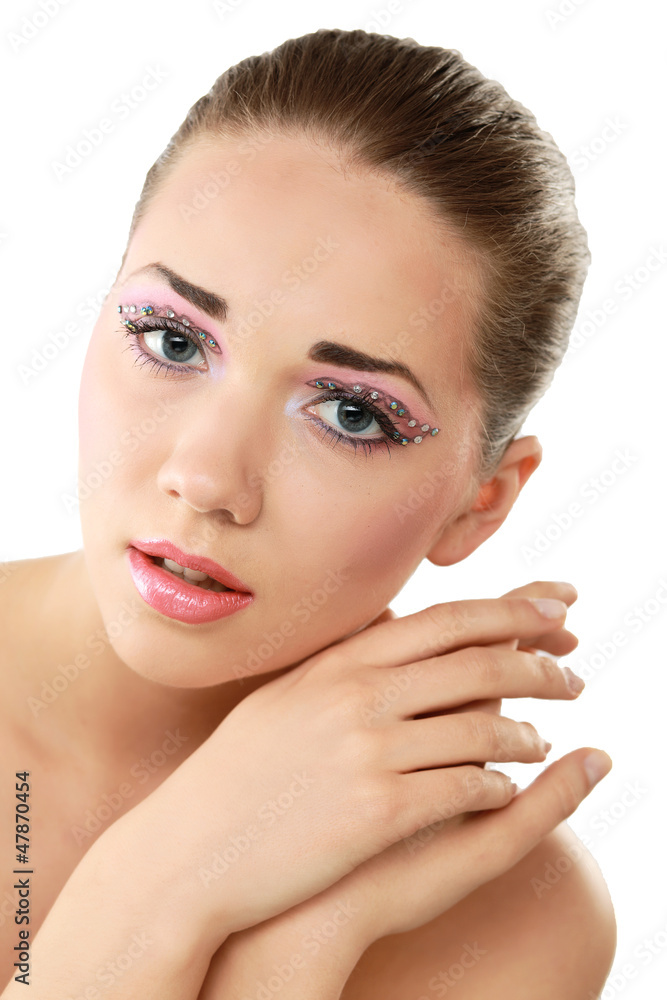 Woman eye with exotic style makeup,isolated on white background Woman eye with exotic style makeup,isolated on white background