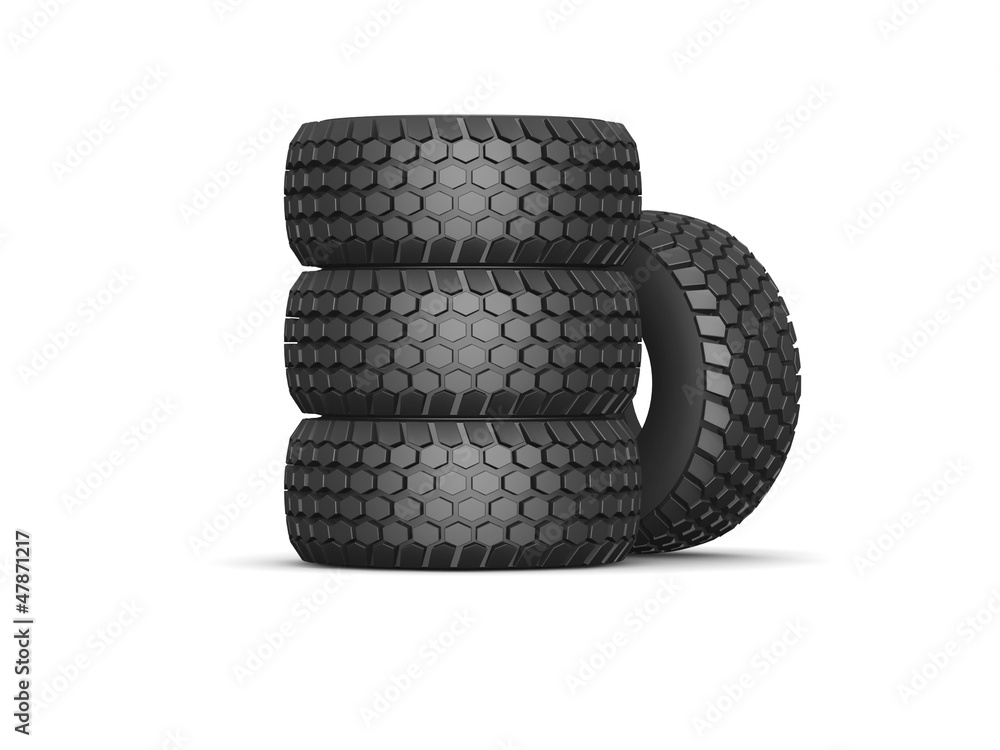 New tyres for truck with shadow isolated on white New tyres for truck with shadow isolated on white