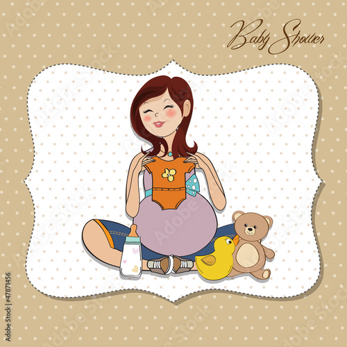 happy pregnant woman, baby shower card