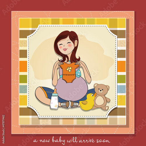 happy pregnant woman, baby shower card