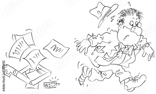 Clerk running in a hurry