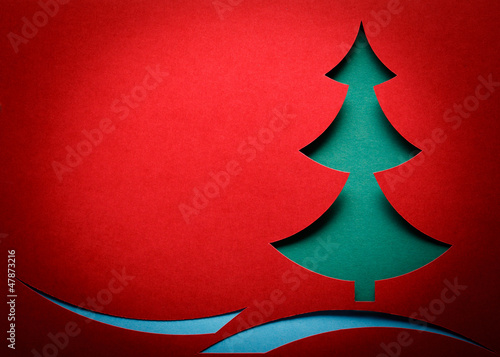 Christmas tree paper cutting design card