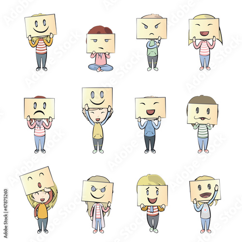 Collection of children with multiple face. Vector Illustration.
