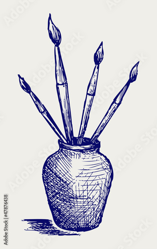 Brushes in vase. Doodle style