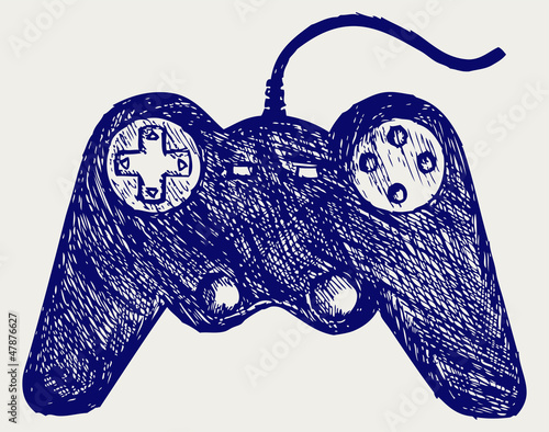 Gamepad joystick game controller. Doodle style