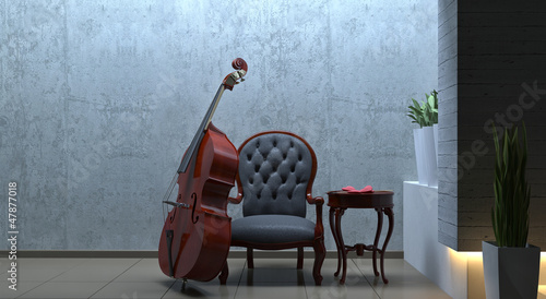 double bass interior romantic scene photo