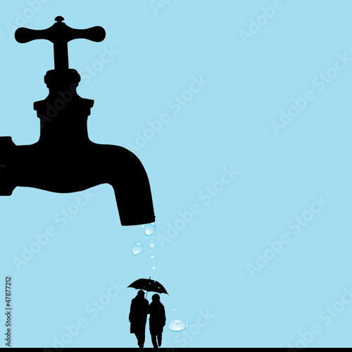 A dripping faucet and below whit a couple vector illustration