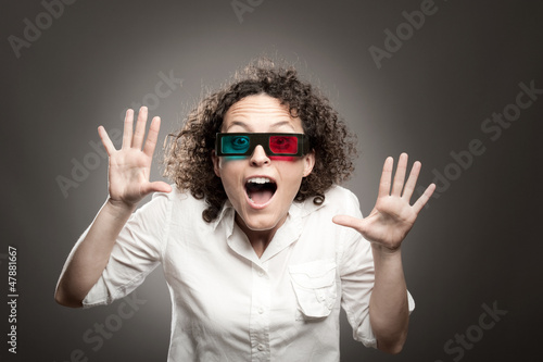 young woman wearing 3d glasses