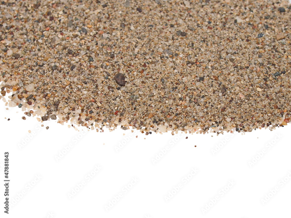 Macro pile sand isolated on white backgrounds ( river sand ) Macro pile sand isolated on white backgrounds ( river sand )