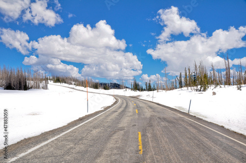 Road and snowed landscape, Utah (USA)