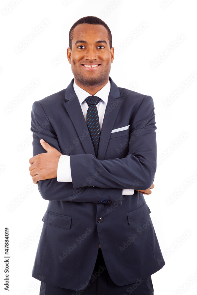 Portrait of a happy young African American business man, isolate Portrait of a happy young African American business man, isolate