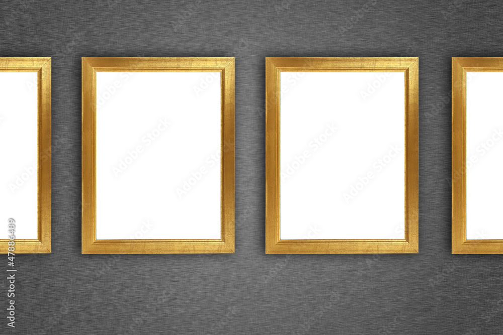 Gold picture frame at the metal wall with clipping path