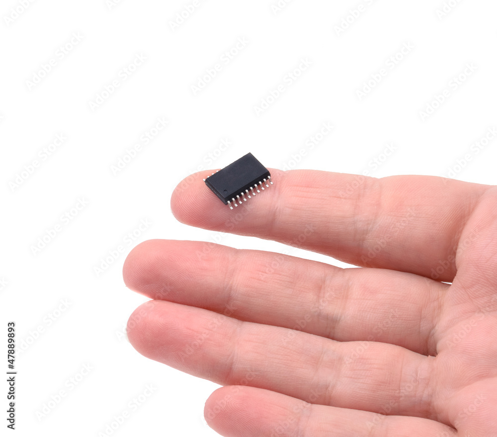 Miniature electronic circuit board on handground Miniature electronic circuit board on handground