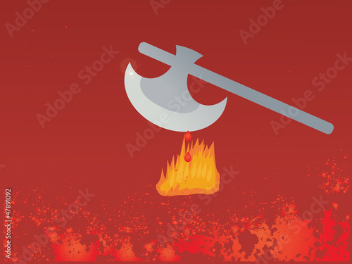 Axe with fire and blood