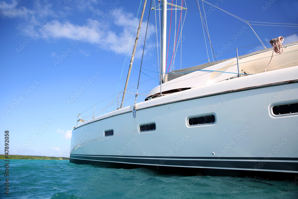 Fototapeta premium View of catamaran in caribbean water