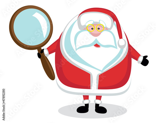 Confused Santa with magnifying glass