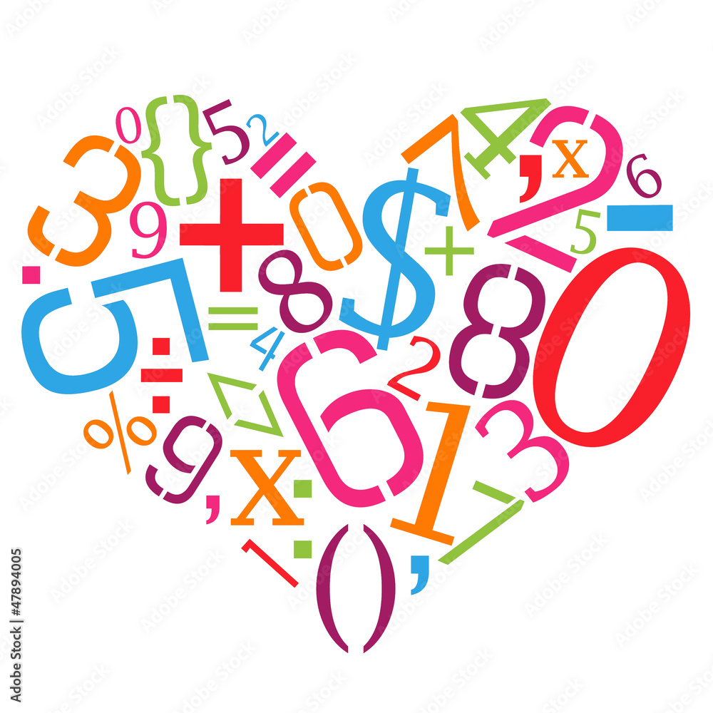 Ilustração de coração feito com símbolos matemáticos - amo a matemática ilustración de Stock | Stock