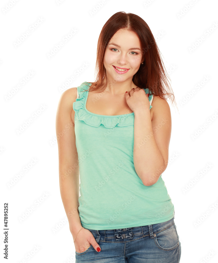 Fototapeta premium A portrait of a smiling young woman standing