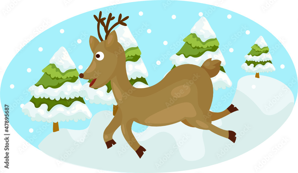 cute deer running on snow cute deer running on snow