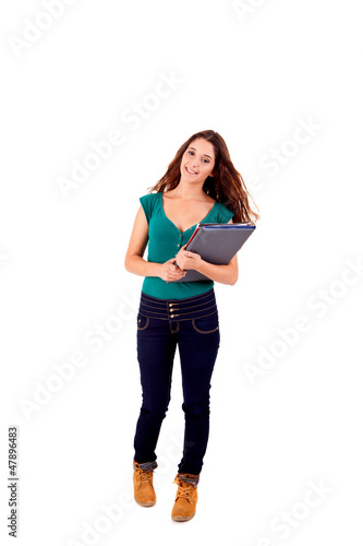 University girl holding books and smiling