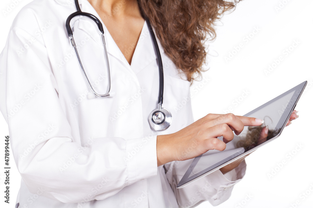 doctor working with a tablet, on white background.... doctor working with a tablet, on white background....