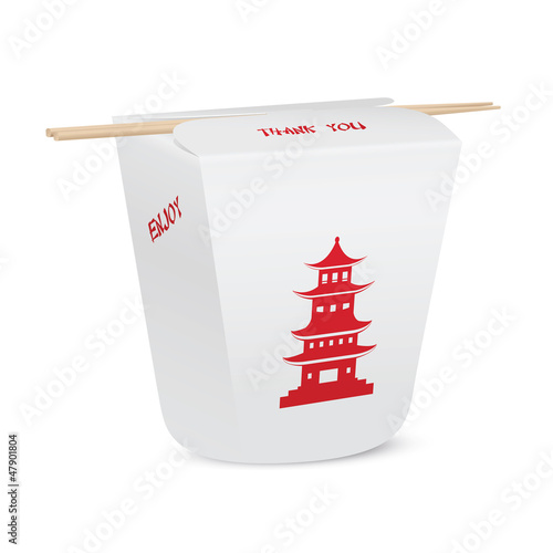 Chinese restaurant closed take out box with chopsticks