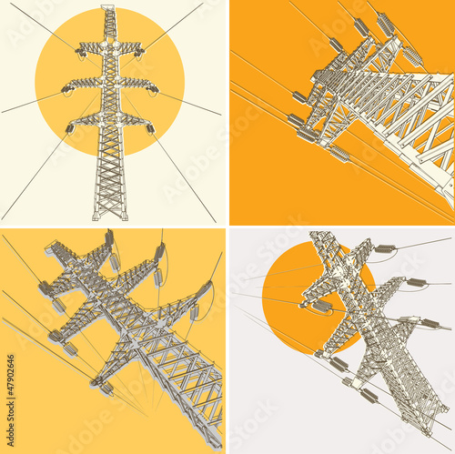 Power Transmission Line, vector illustration, set