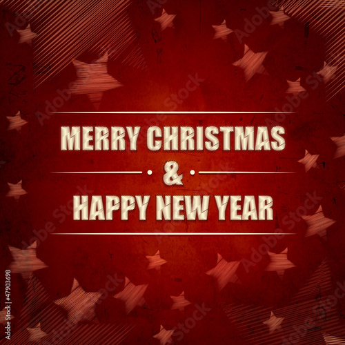 Merry Christmas and Happy New Year, red retro background with st