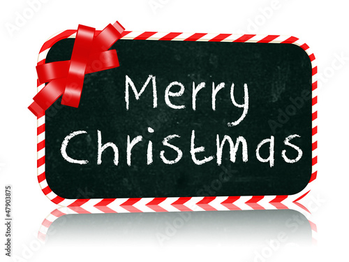 Merry Christmas blackboard banner with ribbon