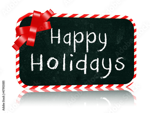 Happy Holidays blackboard banner with ribbon