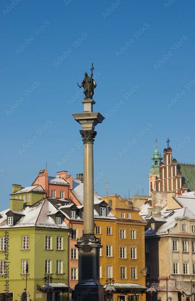 Naklejka premium King Sigismund column (erected in 1644) on castle square, Warsaw