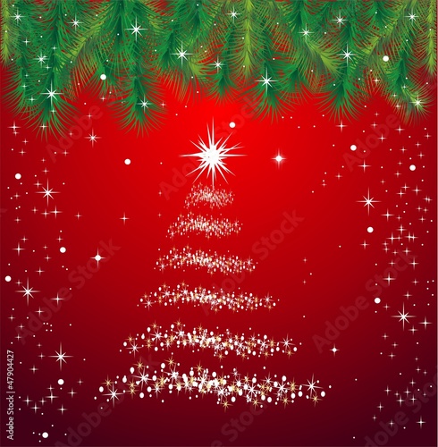 Snow Christmas background, fir-tree.