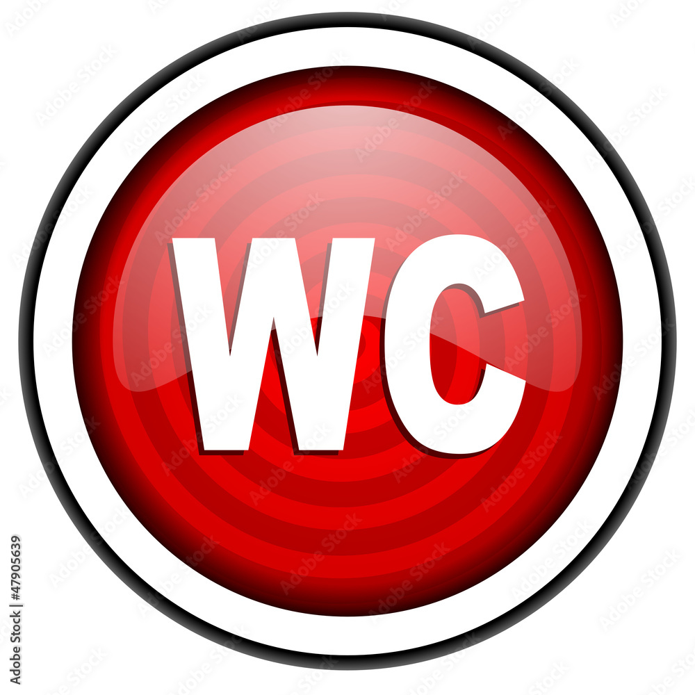 wc red glossy icon isolated on white background wc red glossy icon isolated on white background