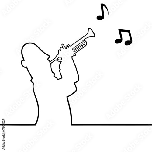 Black line art illustration of a trumpet player