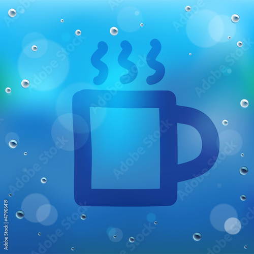 Hand draw cartoon and water drop on glass