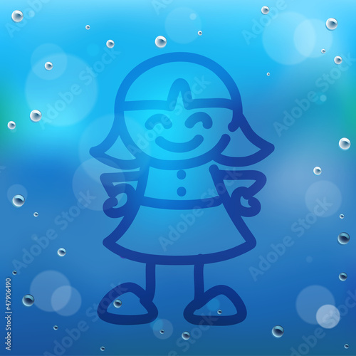 Hand draw cartoon and water drop on glass